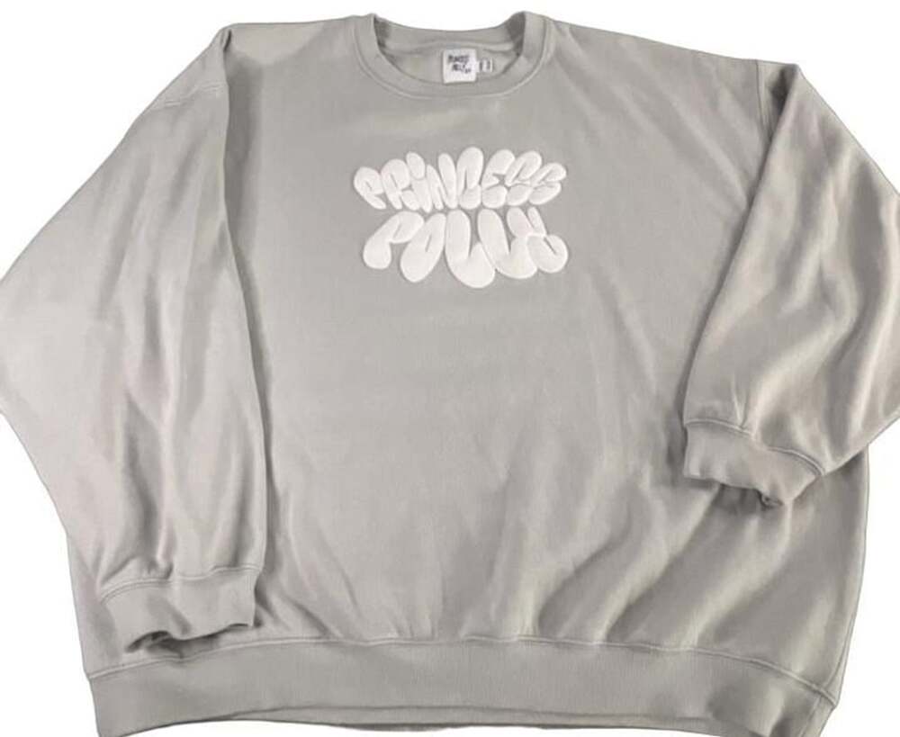 Princess Polly Bubble Logo Sweatshirt Size 12 Grey Puff Lettering